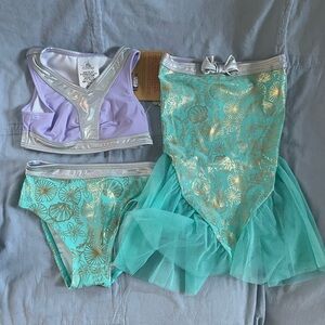 NEW Disney‎ Parks The Little Mermaid Girls 3-Piece Swimsuit Set Tail Skirt Sz 2